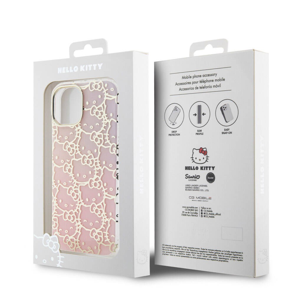 iPhone 15 Kılıf Hello Kitty Orjinal Lisanslı Renk Geçişli Elektroplating Kaplama Kitty Head Desenli Kılıf