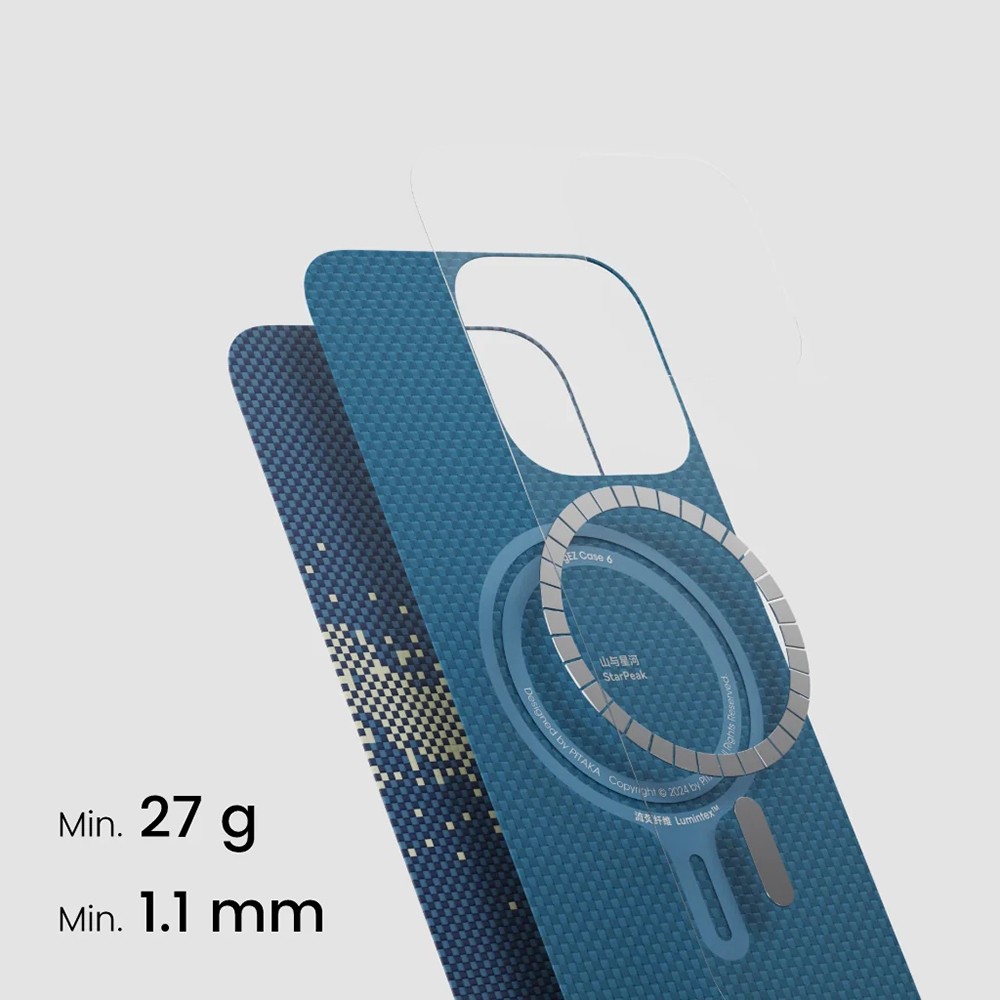 iPhone 15 Pro Kılıf Magsafe Şarj Özellikli Lumintex Teknolojili Fosforlu Özellikli Aramid Fiber Pitaka Tactile Woven Starpeak Serisi Milky Way Galaxy Kılıf