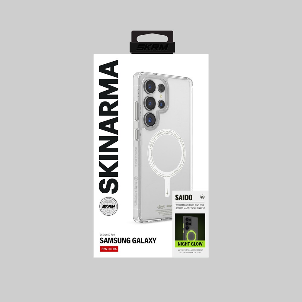 Galaxy S25 Ultra Kılıf Magsafe Şarj Özellikli Şeffaf Airbag Tasarımlı Skinarma Saido Nightglow Kapak