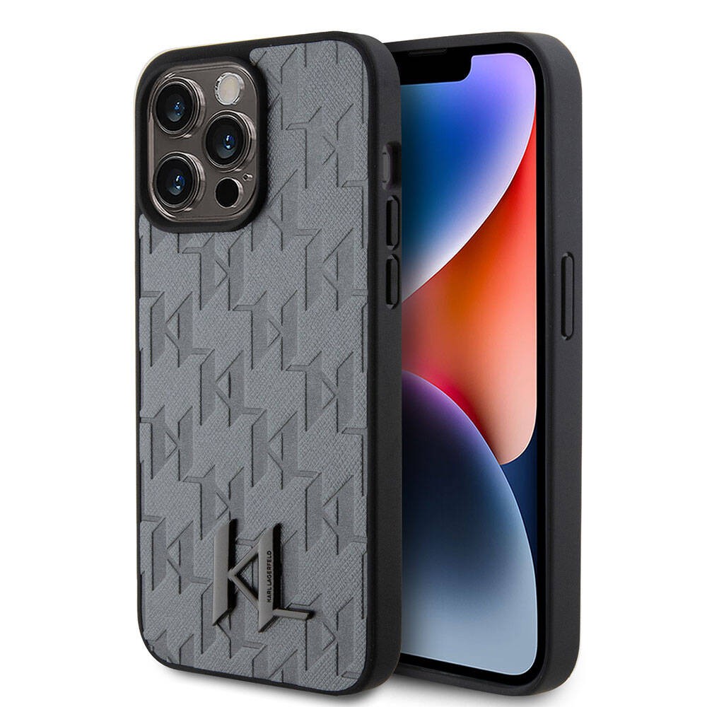 iPhone 15 Pro Kılıf Karl Lagerfeld Hot Stamp K&L Metal Logo Orjinal Lisanslı Kılıf