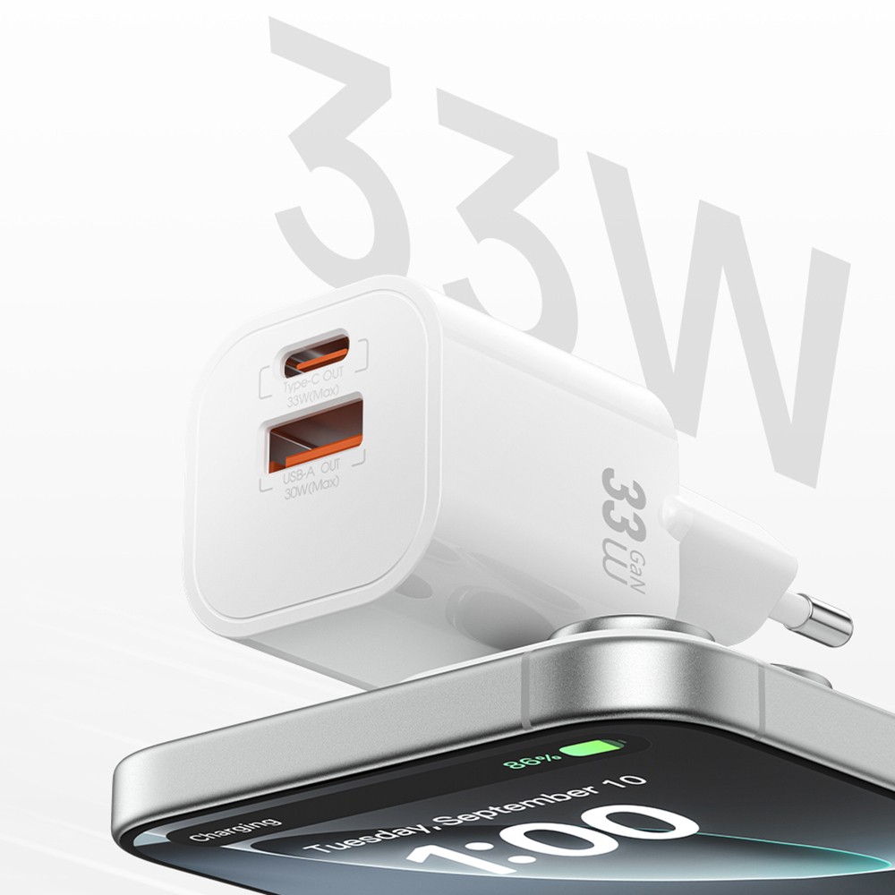Wiwu Wi-G017 Cube Serisi Type-C PD & USB-A GaN Tech PD Hızlı Şarj Özellikli Mini Şarj Başlığı 33W