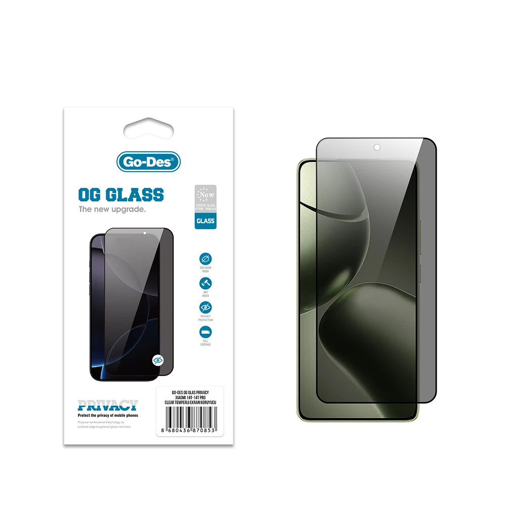 Xiaomi 14T Pro Go Des OG Glass Privacy Antistatik Temperli Cam Ekran Koruyucu