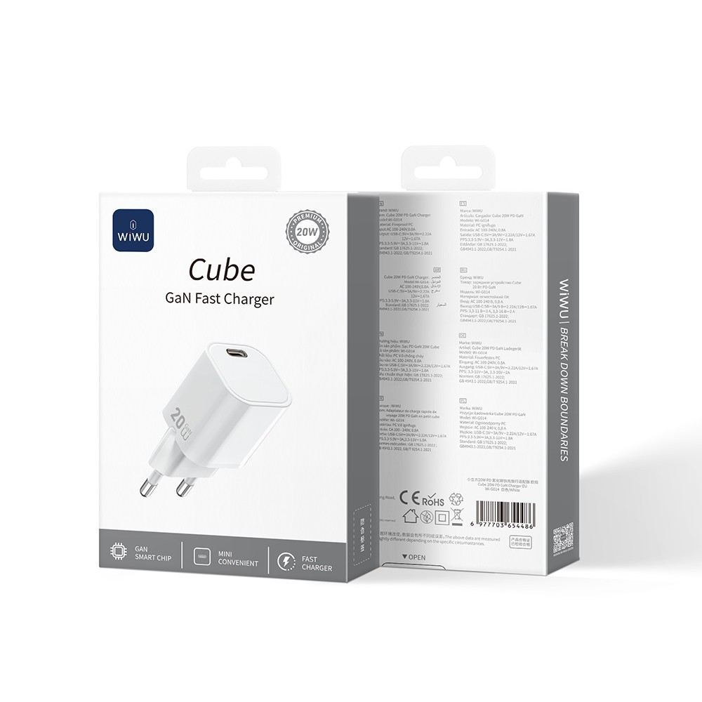 Wiwu Wi-G014 Cube Serisi GaN Tech PD Hızlı Şarj Özellikli Mini Şarj Başlığı 20W