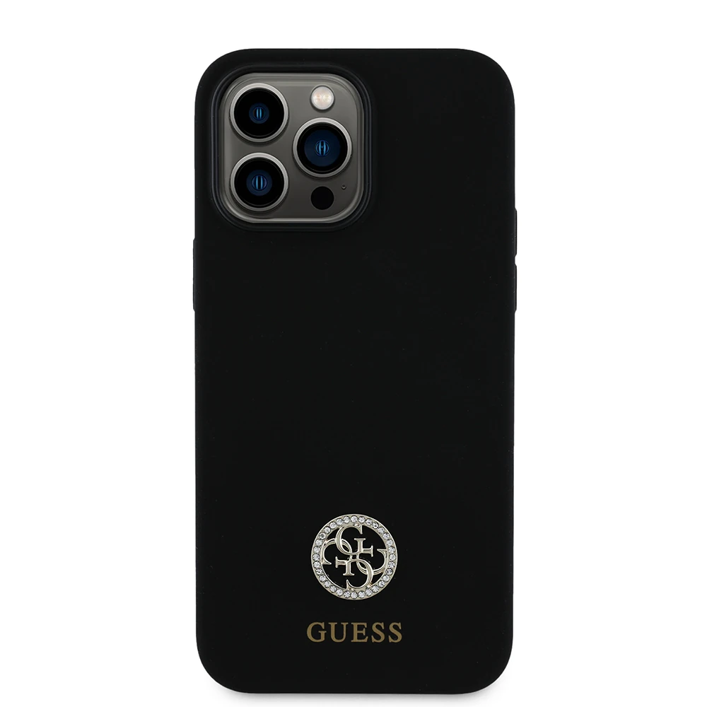 Apple iPhone 14 Pro Max Kılıf Guess Orjinal Lisanslı Yazı ve Taşlı 4G Logolu Silikon Kapak