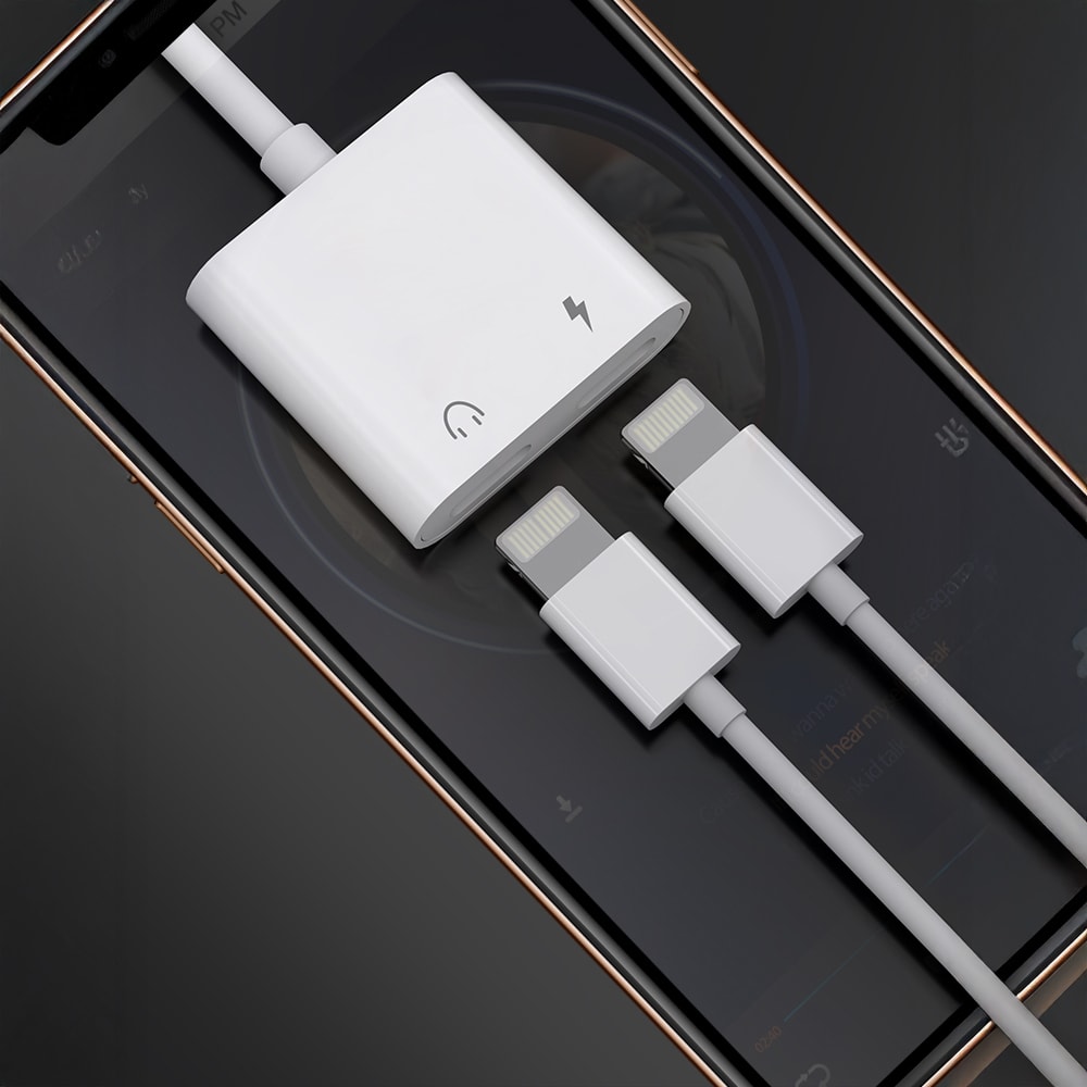 Lenyes AX92 Lightning to Lightning 2in1 Şarj ve Kulaklık Dönüştürücü Adaptör