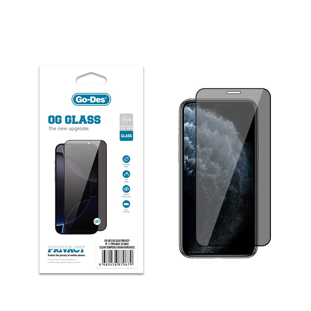 Apple iPhone 11 Pro Max Go Des OG Glass Privacy Antistatik Temperli Cam Ekran Koruyucu