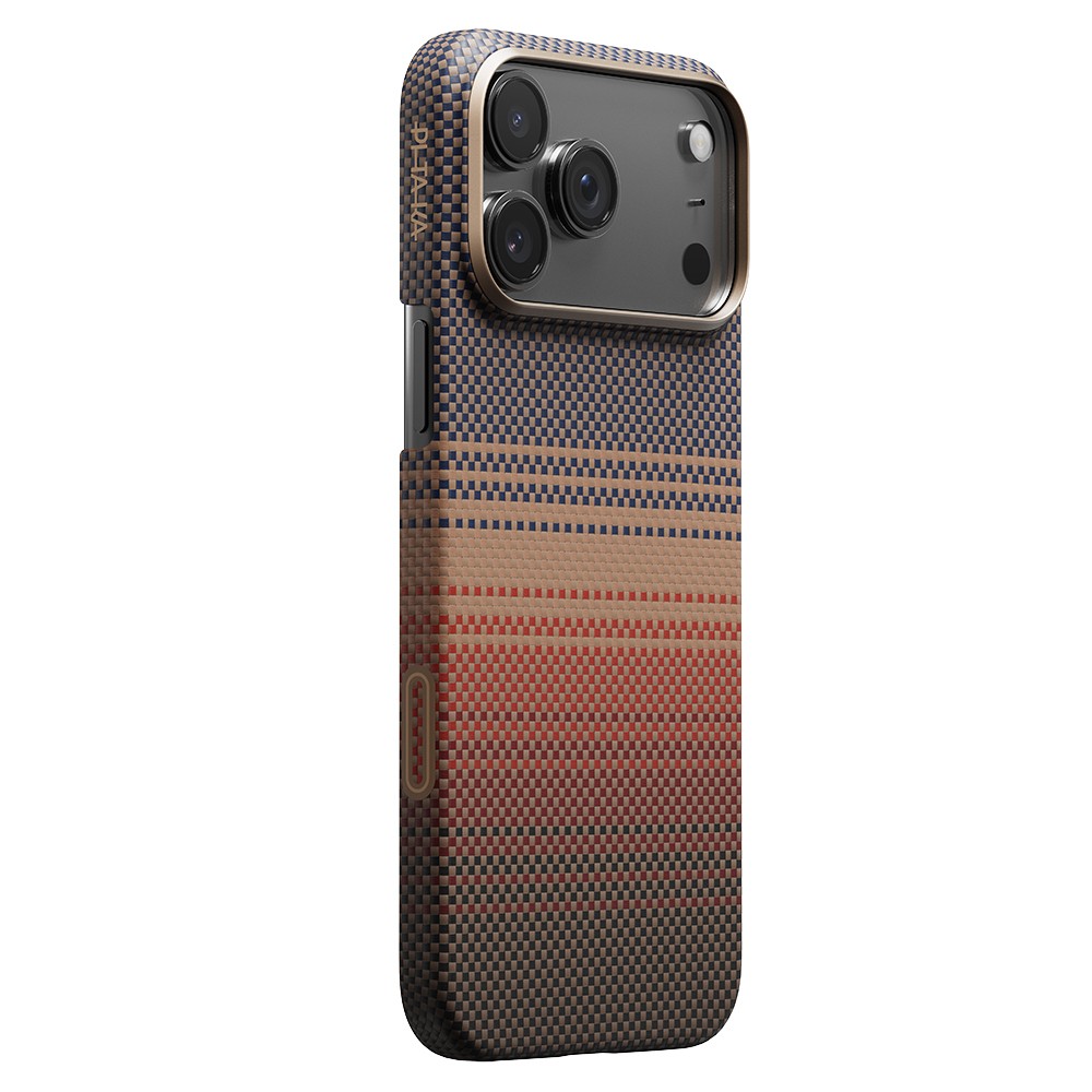 Apple iPhone 17 Pro Max Kılıf M-safe Şarj Özellikli Aramid Fiber Pitaka Tactile Woven Sunset-Moonrise Serisi Sunset Kapak