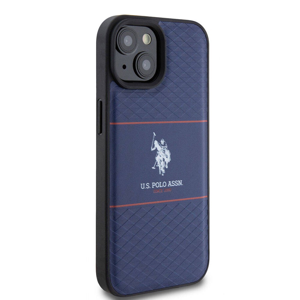 iPhone 15 Kılıf U.S. Polo Assn. Orjinal Lisanslı Deri Şeritli Logo Dizayn Kılıf