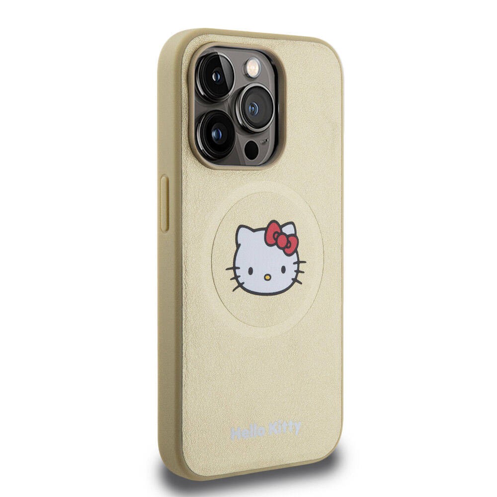 iPhone 15 Pro Kılıf Hello Kitty Orjinal Lisanslı Magsafe Şarj Özellikli Kitty Head Deri Kılıf