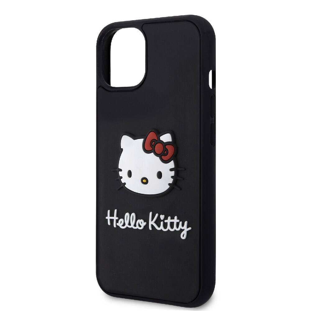 iPhone 15 Kılıf Hello Kitty Orjinal Lisanslı Yazı ve İkonik Logolu 3D Rubber Kitty Head Kılıf