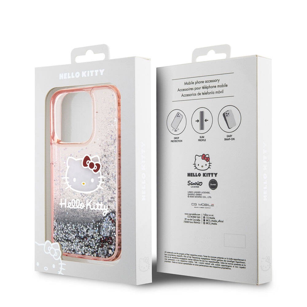 iPhone 15 Pro Kılıf Hello Kitty Orjinal Lisanslı İkonik Sıvılı Glitter Kılıf