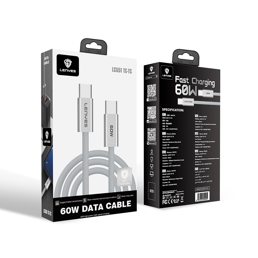 Lenyes LC551 Type-C to Type-C PD Örgü Tasarımlı Hızlı Şarj Özellikli Data ve Şarj Kablosu 60W 1M