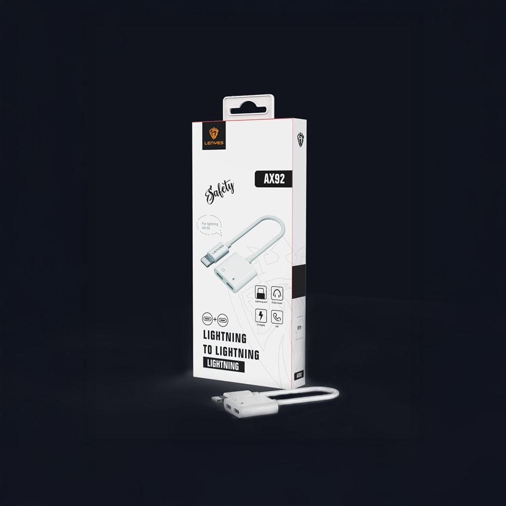 Lenyes AX92 Lightning to Lightning 2in1 Şarj ve Kulaklık Dönüştürücü Adaptör