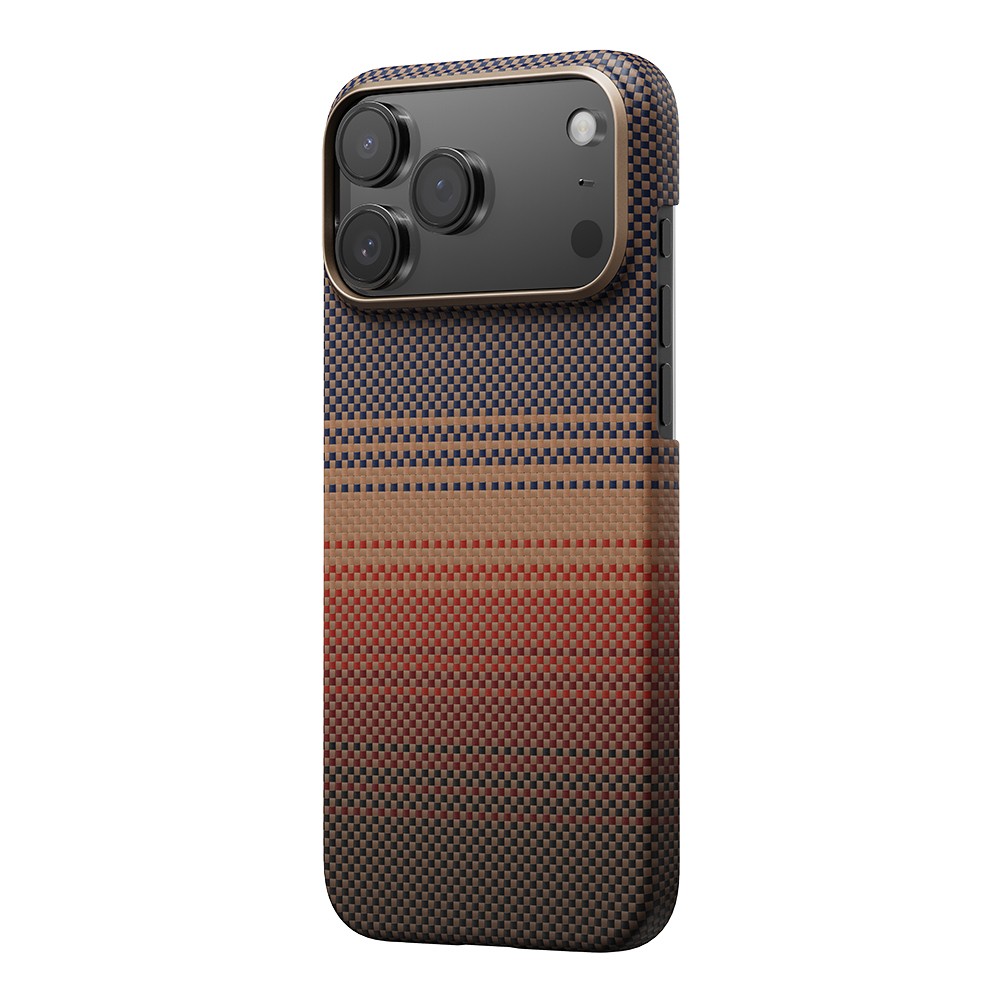 Apple iPhone 17 Pro Kılıf M-safe Şarj Özellikli Aramid Fiber Pitaka Tactile Woven Sunset-Moonrise Serisi Sunset Kapak