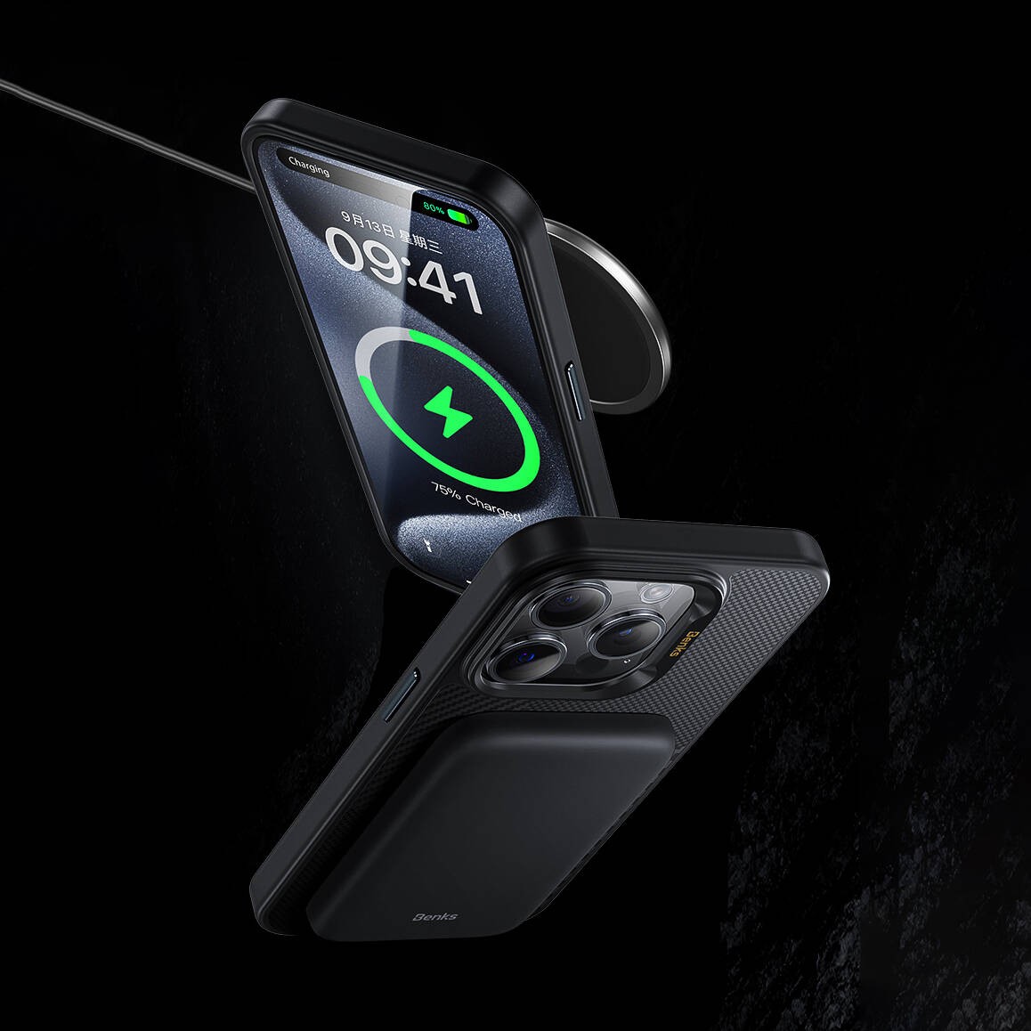 iPhone 14 Pro Max Kılıf Magsafe Şarj Özellikli Karbon Fiber Benks Montage Hybrid ArmorPro Kevlar Kılıf