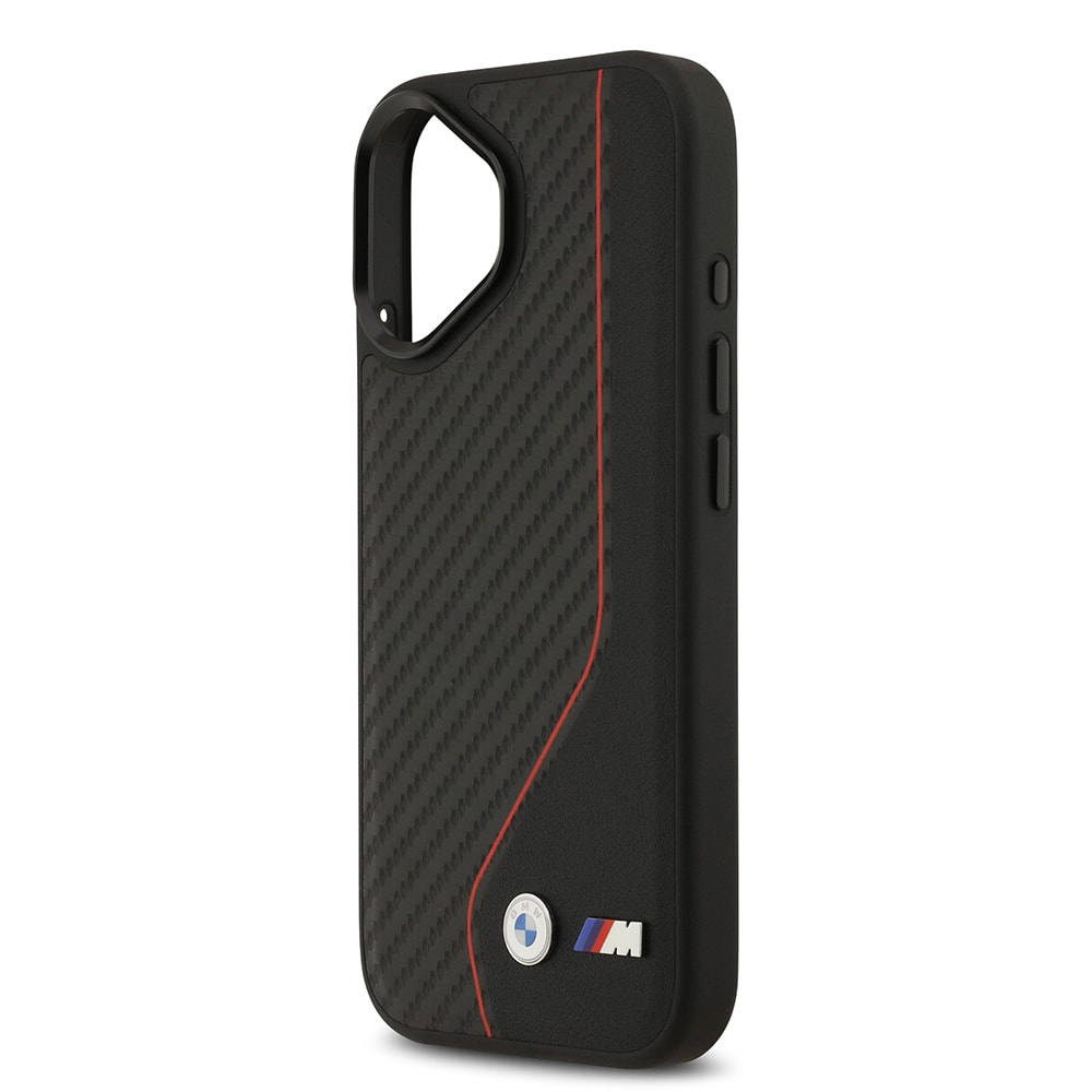 Apple iPhone 17 Kılıf BMW Orjinal Lisanslı M-safe Şarj Özellikli Metal BMW ve M Logolu PU Karbon Tasarımlı Kapak