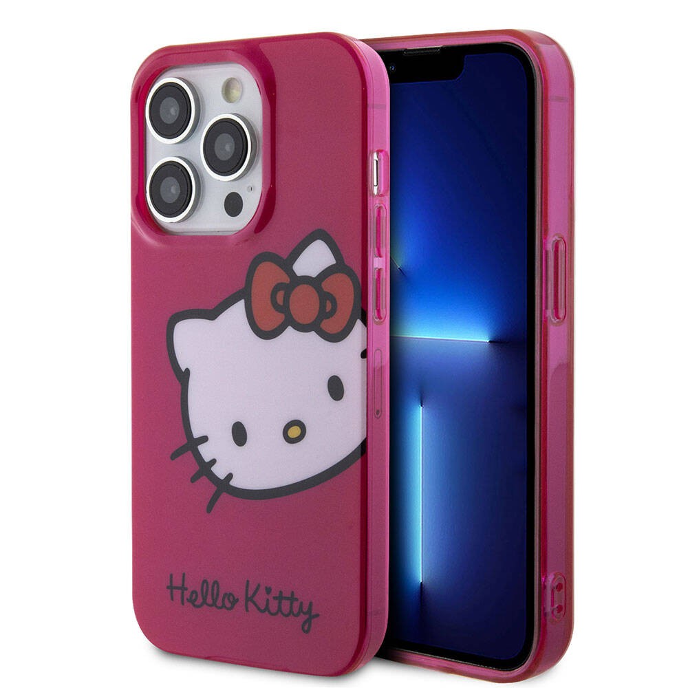 iPhone 15 Pro Kılıf Hello Kitty Orjinal Lisanslı Yazı ve İkonik Logolu Kitty Head Kılıf