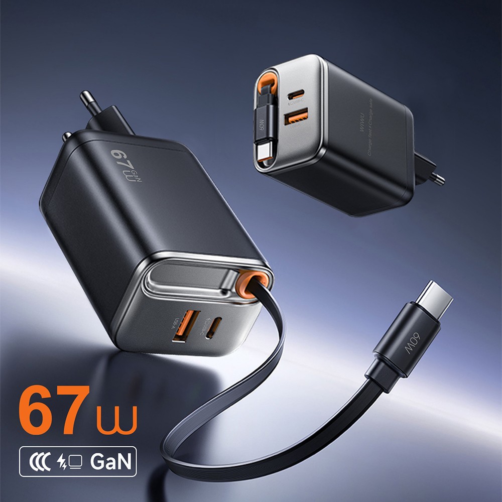 Wiwu Wi-G020 Helix Serisi GaN Teknolojili Hızlı Şarj Başlığı USB-A to Type-C PD 65W Type-C Kablolu Şarj Seti