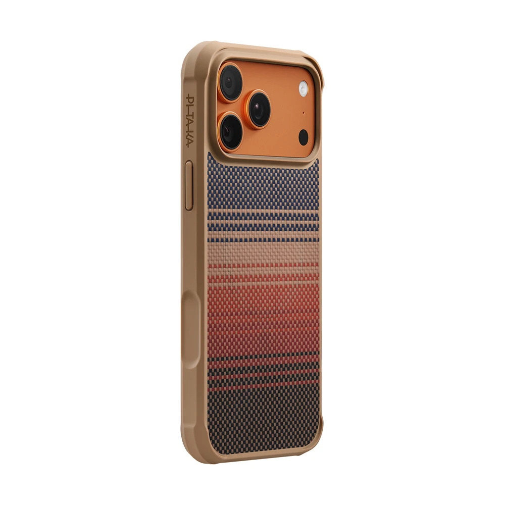 Apple iPhone 17 Pro Kılıf M-safe Şarj Özellikli Pitaka Tactile Woven Sunset-Moonrise Aramid Pro Guard Serisi Kapak