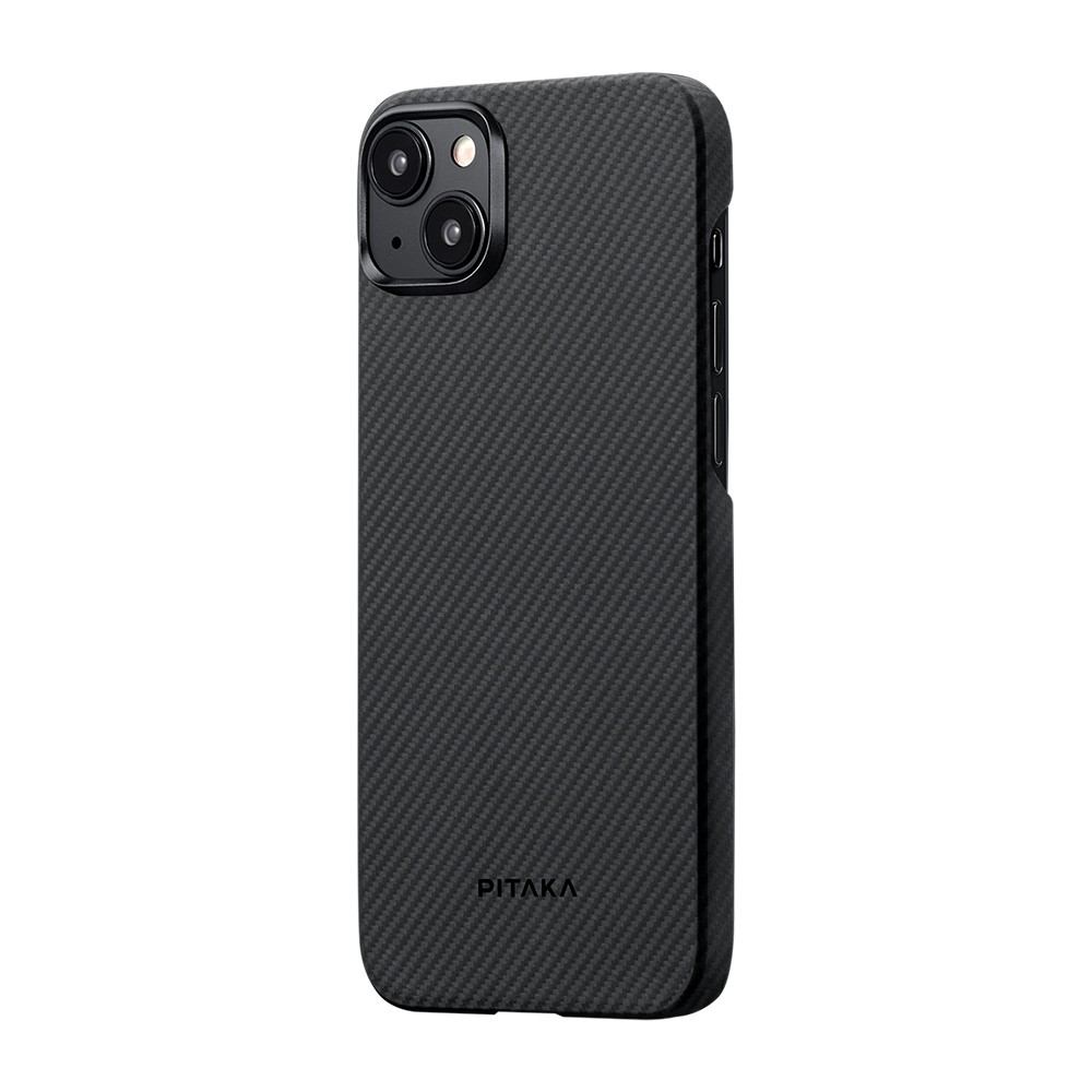 iPhone 15 Plus Kılıf Magsafe Şarj Özellikli 600D Aramid Fiber Pitaka Ultra-Slim Classic Serisi Black-Grey Twill Kılıf