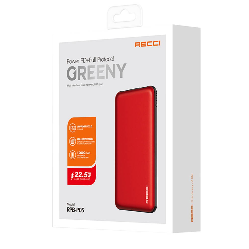 Recci RPB-P05 Greeny Serisi LED Işık Göstergeli Hızlı Şarj Özellikli Taşınabilir Powerbank 22.5W 10000mAh