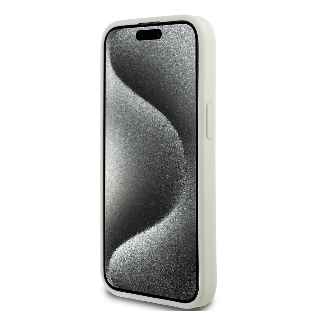 Apple iPhone 15 Kılıf Guess Orjinal Lisanslı M-safe Şarj Özellikli Sıcak Baskılı Üçgen Logolu PU Deri Peony Kapak