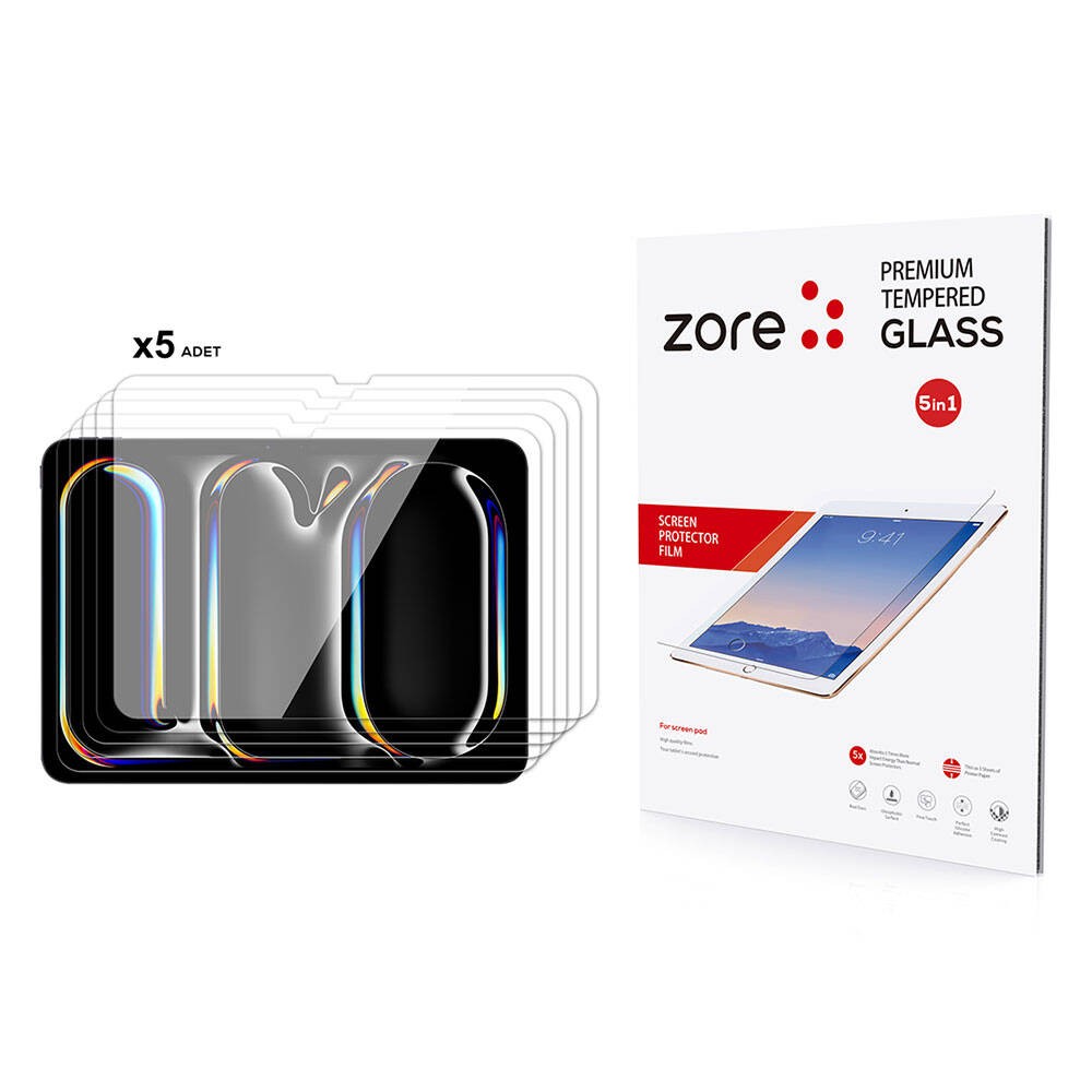 iPad 11 Pro 2024 Zore 5in1 Tablet Temperli Cam Ekran Koruyucu