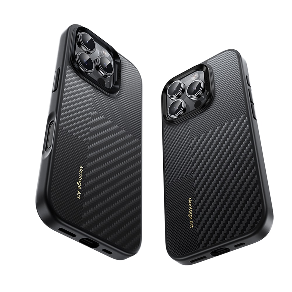 Apple iPhone 16 Pro Kılıf Karbon Fiber M-safe Şarj Özellikli Kamera Kontrol Butonlu Benks Hybrid ArmorPro Montage Kevlar Kapak