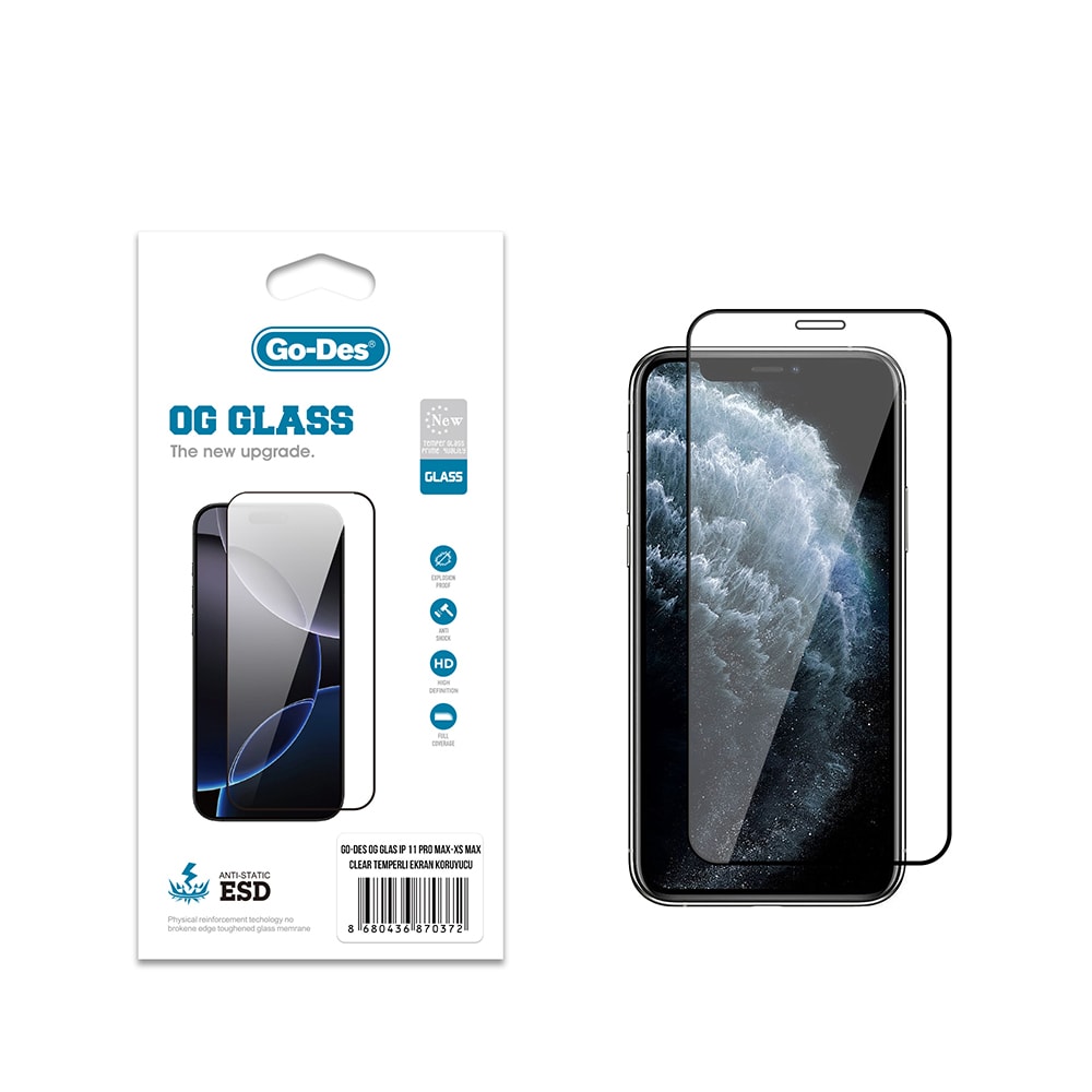 Apple iPhone 11 Pro Max Go Des OG Glass Antistatik Temperli Cam Ekran Koruyucu