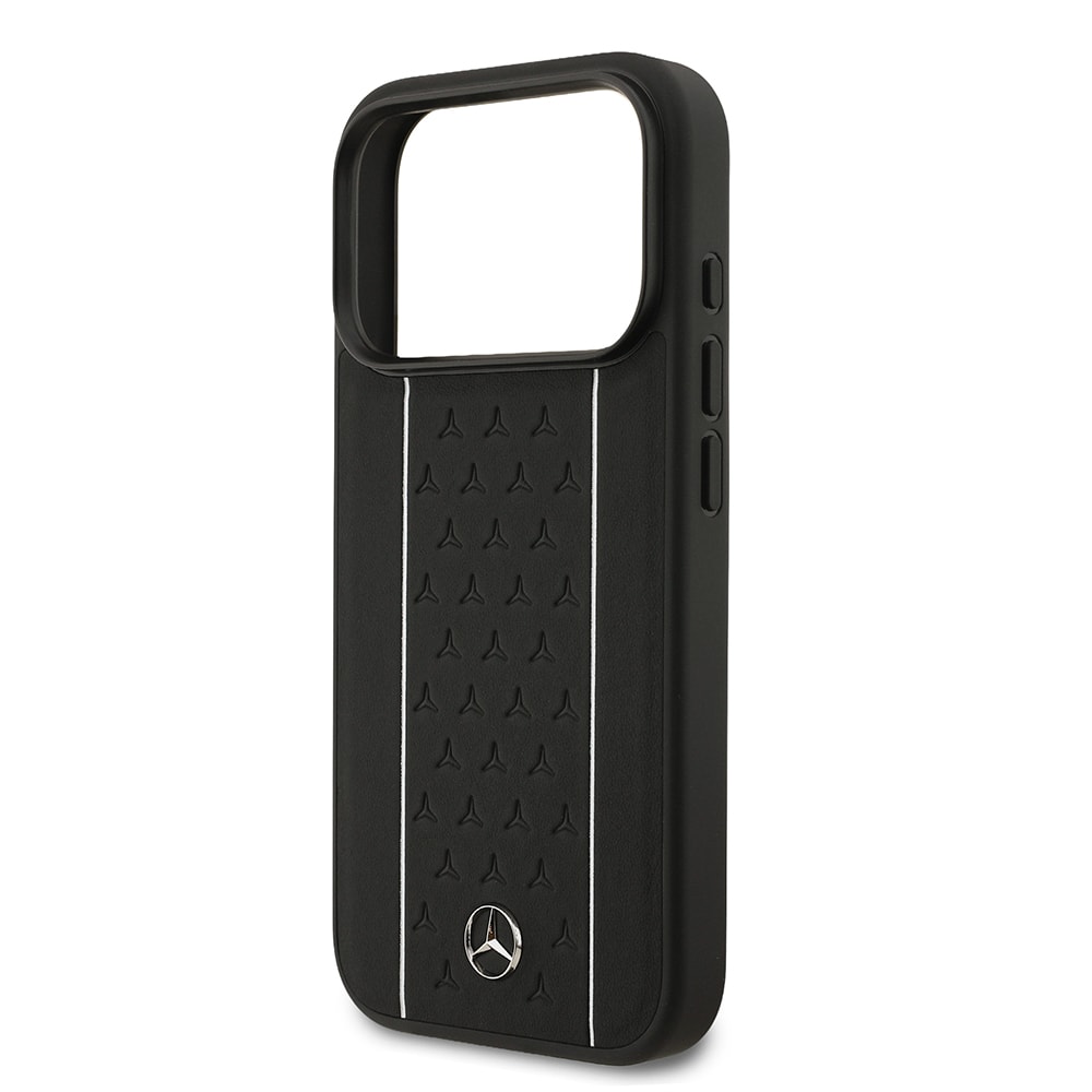 Apple iPhone 17 Pro Kılıf Mercedes Benz Orjinal Lisanslı M-safe Şarj Özellikli Şeritli Yıldız Desenli Metal Logolu Deri Kapak