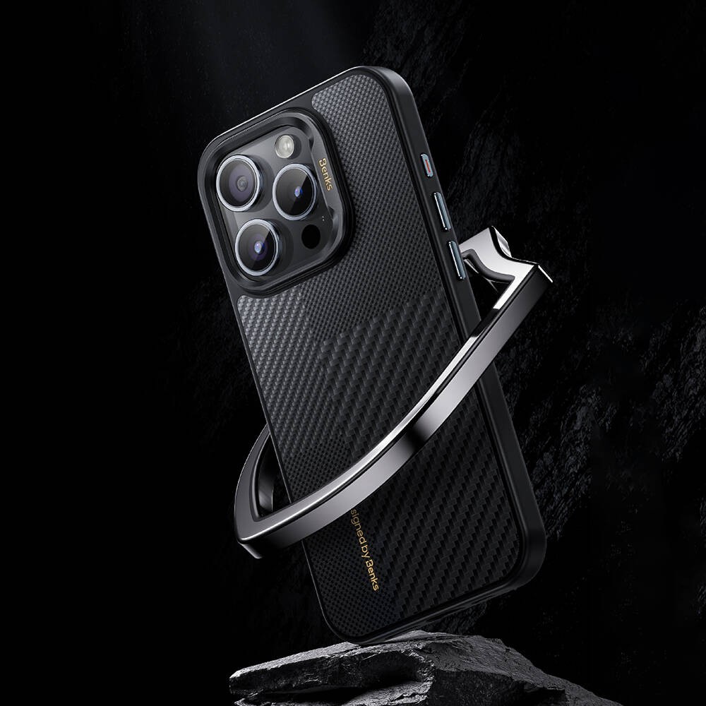 iPhone 14 Pro Max Kılıf Magsafe Şarj Özellikli Karbon Fiber Benks Montage Hybrid ArmorPro Kevlar Kılıf