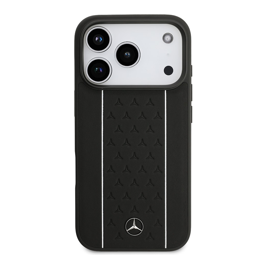 Apple iPhone 17 Pro Kılıf Mercedes Benz Orjinal Lisanslı M-safe Şarj Özellikli Şeritli Yıldız Desenli Metal Logolu Deri Kapak