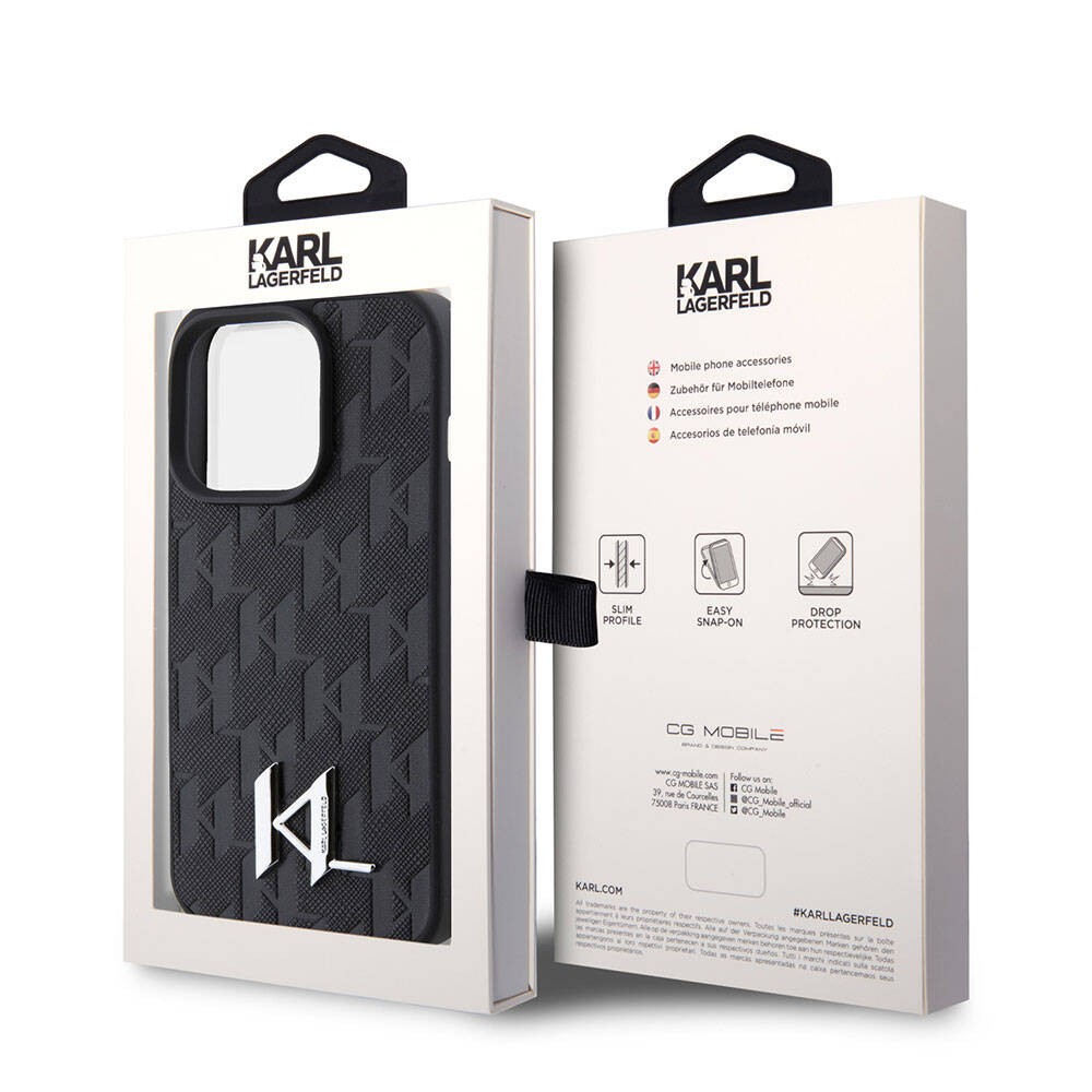 iPhone 15 Pro Kılıf Karl Lagerfeld Hot Stamp K&L Metal Logo Orjinal Lisanslı Kılıf
