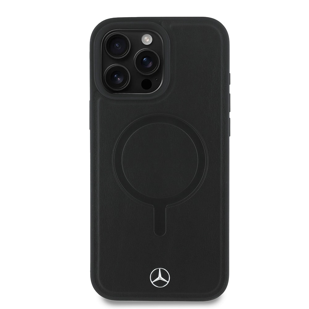 Apple iPhone 16 Pro Max Kılıf Mercedes Benz Orjinal Lisanslı M-safe Şarj Özellikli Metal Yıldız Logolu Sade Pürüzsüz Deri Kapak