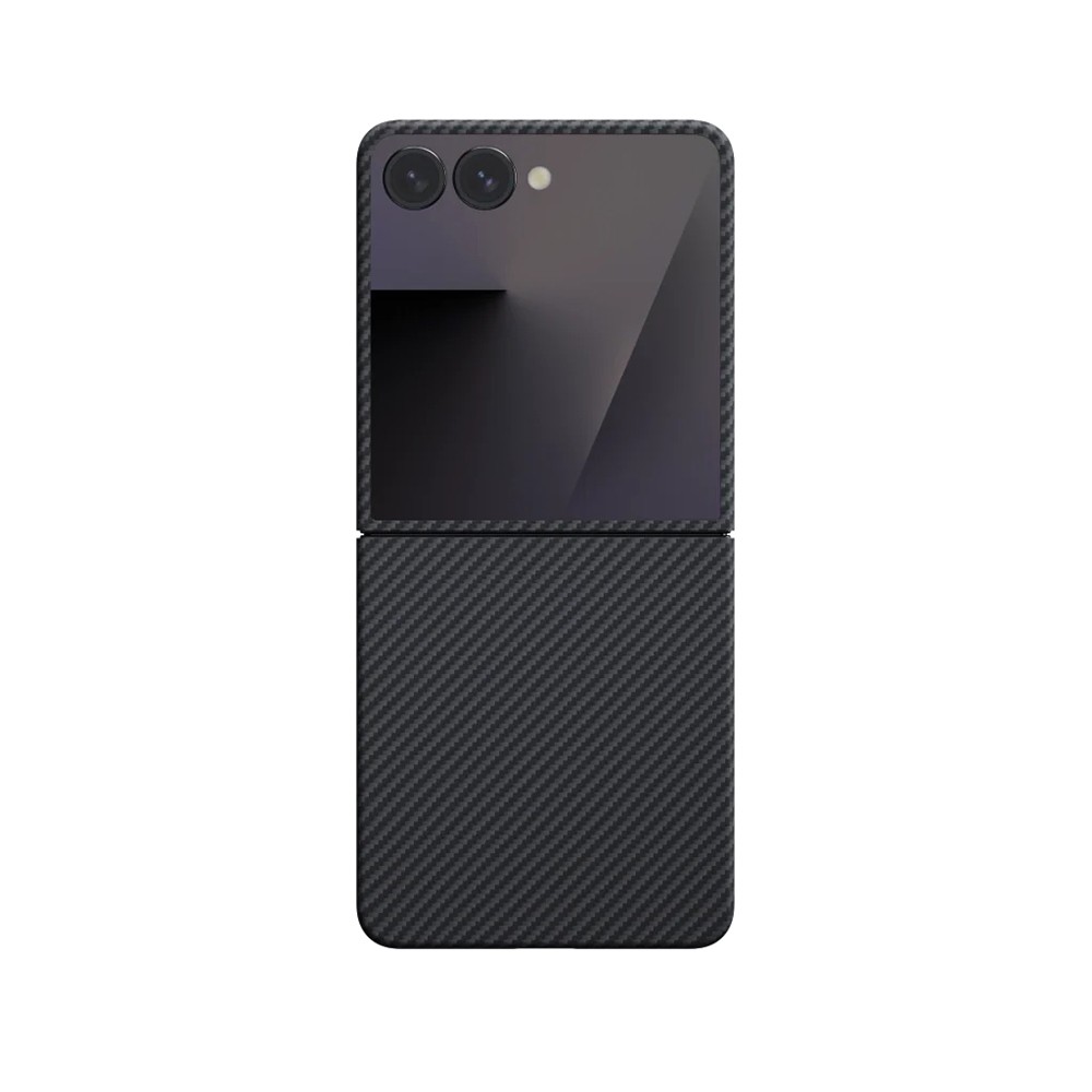 Galaxy Z Flip 7 Kılıf M-safe Şarj Özellikli 600D Aramid Fiber Pitaka Ultra-Slim Classic Serisi Black-Grey Twill Kapak