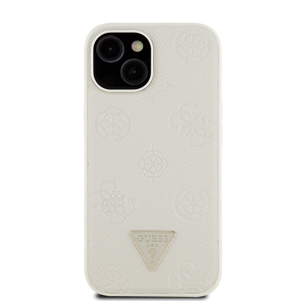 Apple iPhone 15 Kılıf Guess Orjinal Lisanslı M-safe Şarj Özellikli Sıcak Baskılı Üçgen Logolu PU Deri Peony Kapak