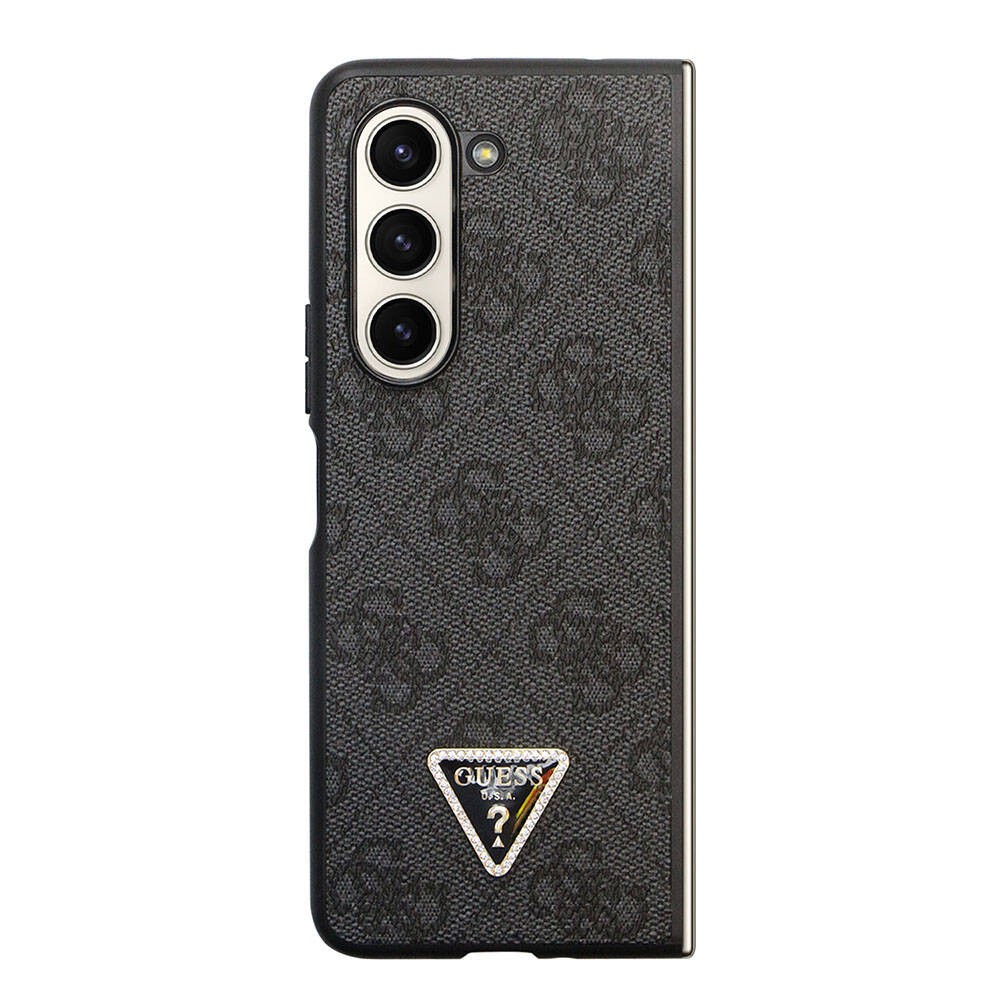Galaxy Z Fold 5 Kılıf Guess Orjinal Lisanslı PU Deri Taşlı Üçgen Logo 4G Desenli Strass Kılıf