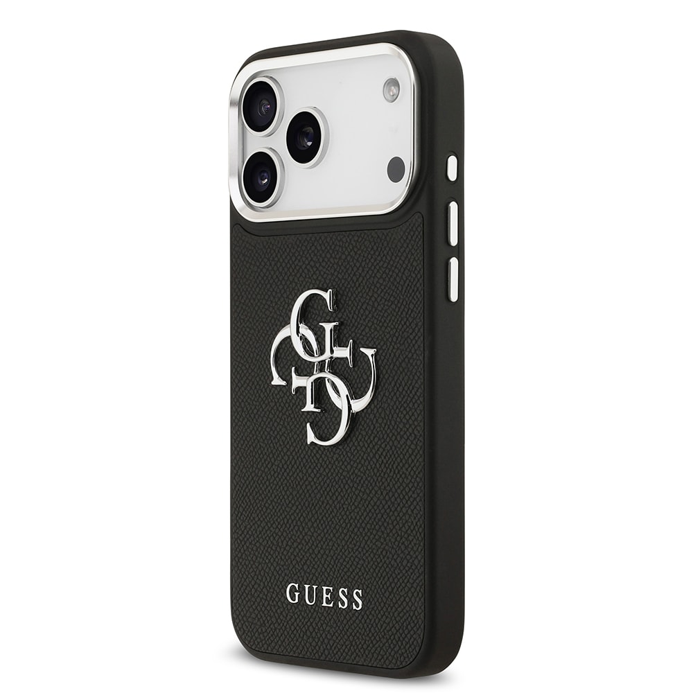 Apple iPhone 17 Pro Max Kılıf Guess Orjinal Lisanslı Metal Kamera Çerçeveli Metal Büyük 4G ve Yazı Logolu PU Deri Kapak