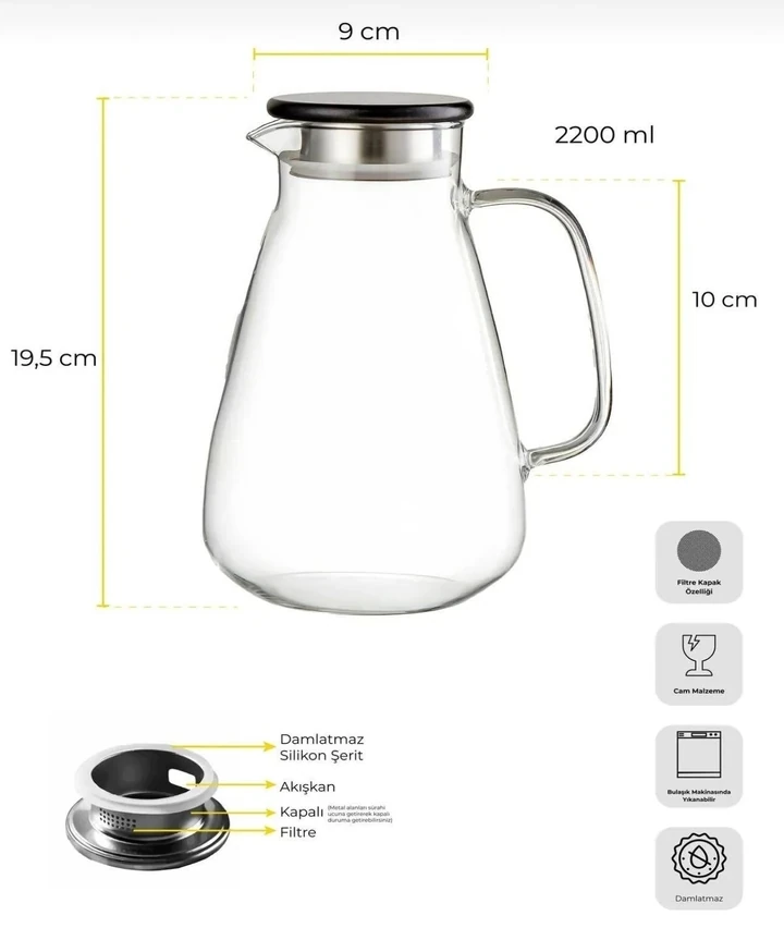 Perotti SAVİO WOOD CAM SÜRAHİ 2200 ML