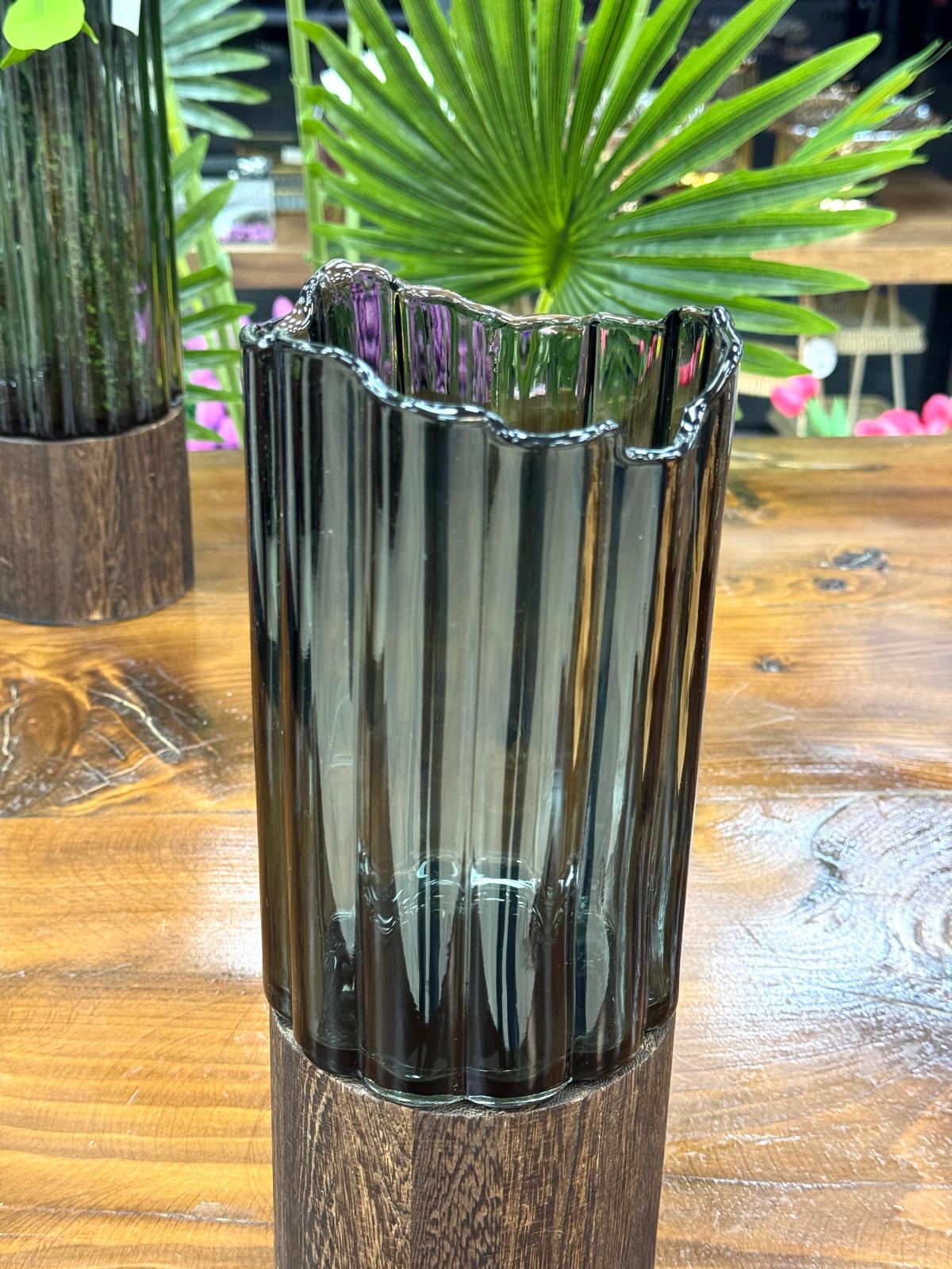 Ahşap Detaylı Cam Vazo 30/12 cm 