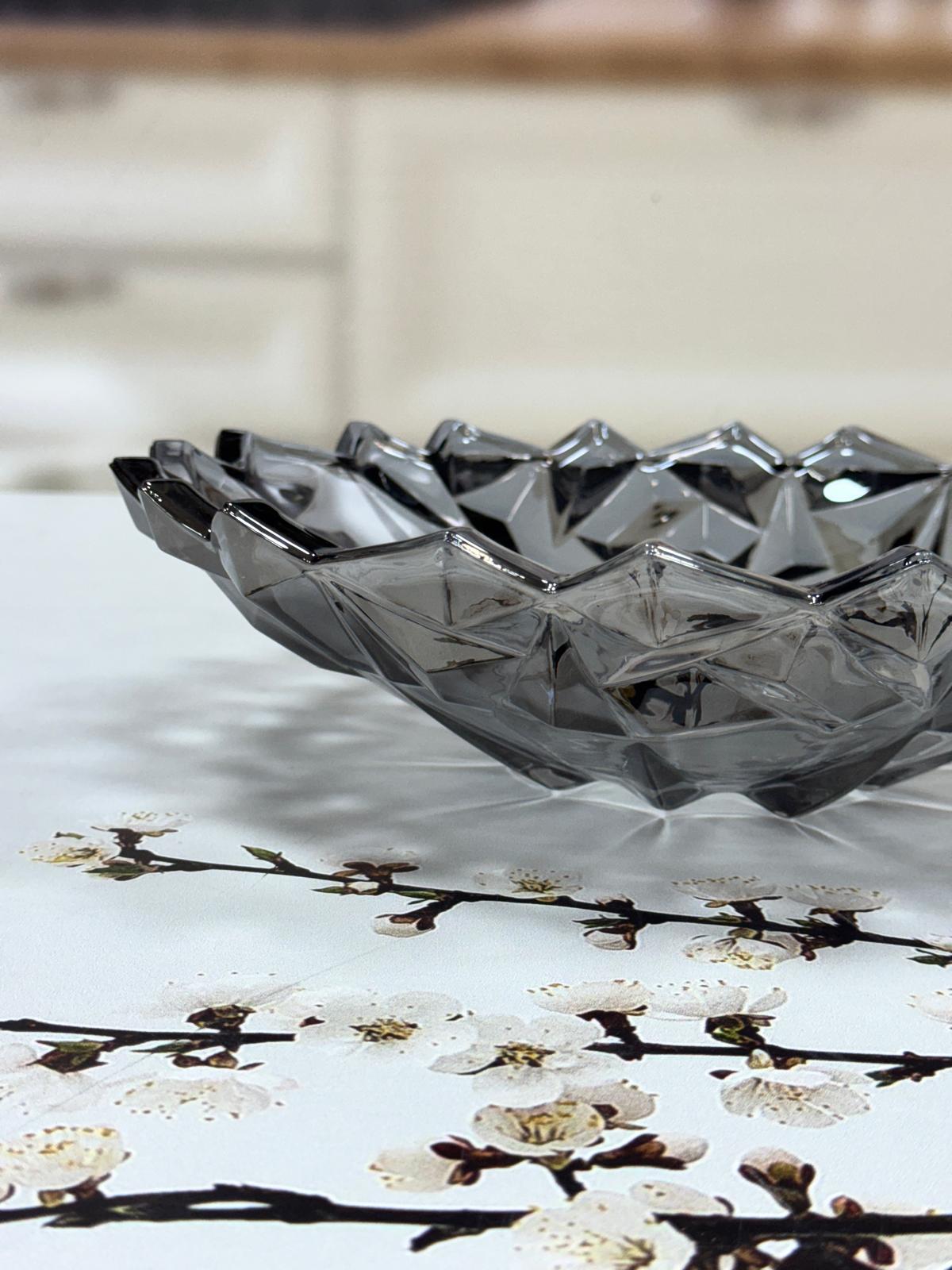 Cam Geniş Model Dekoratif Cam Kase Füme Renk 32 Cm