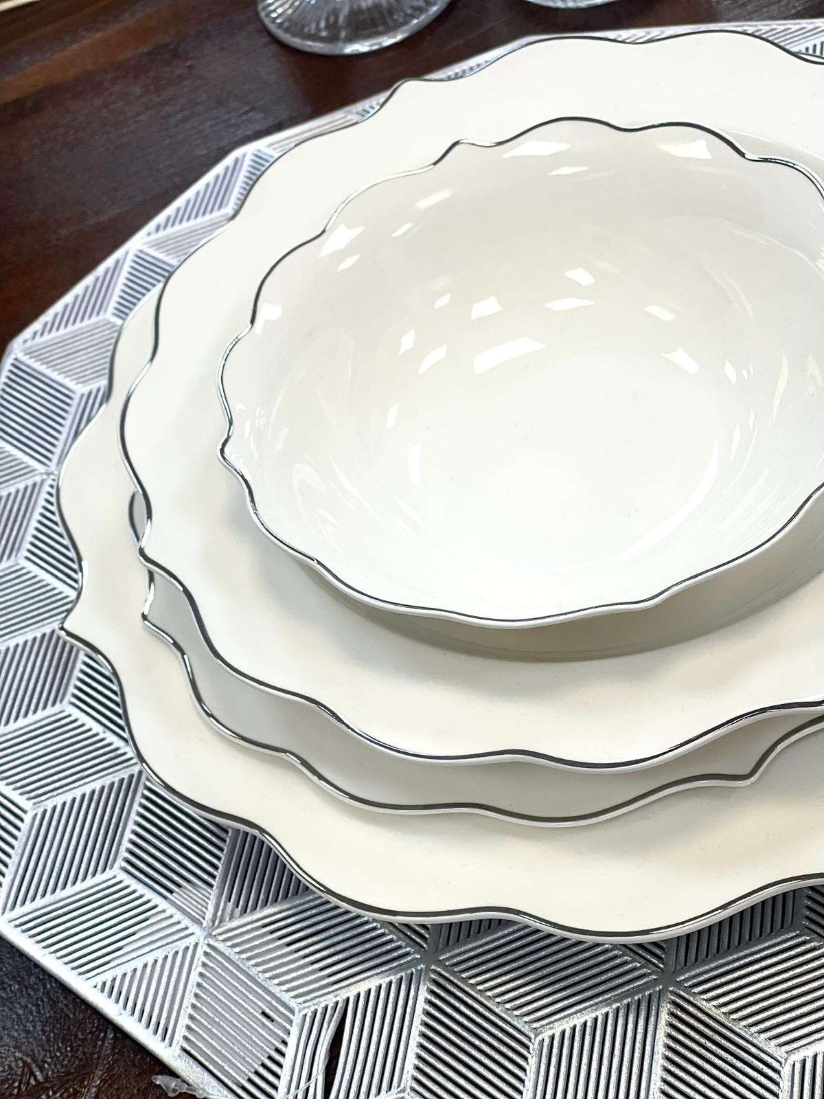 ACAR Karmen 24 Prç.Silver Gümüş  Porselen Yemek Tabak