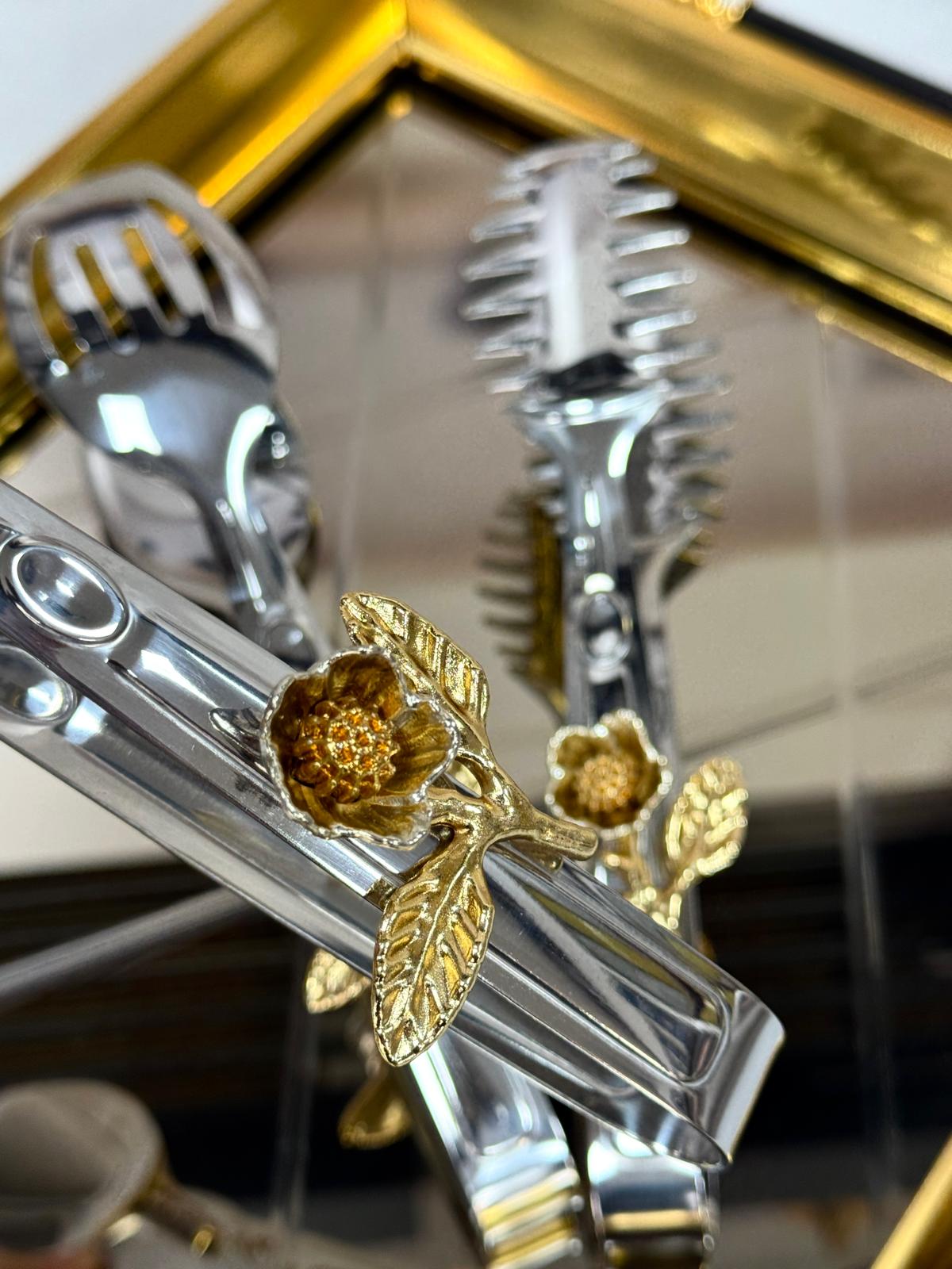 3 Lü Güllü Gümüş Maşa Seti 22 Cm