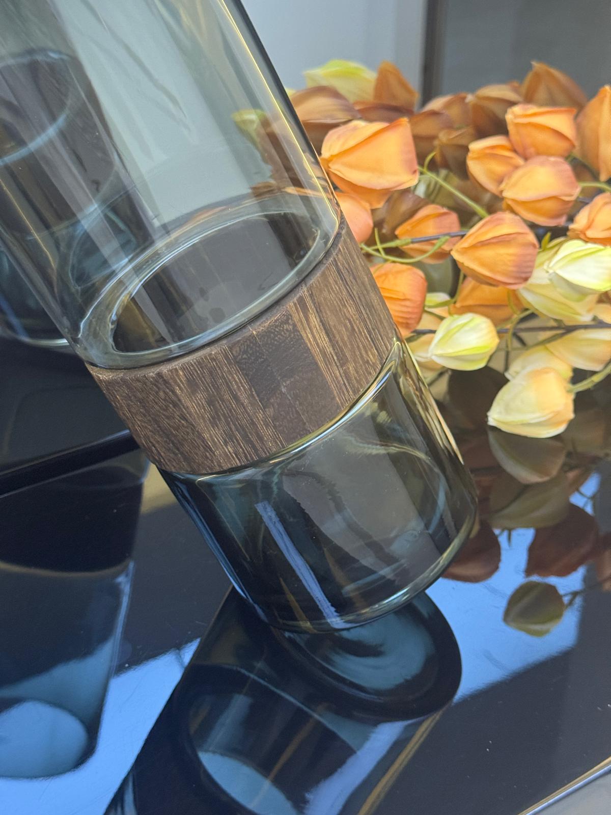 Ahşap Detaylı Cam Vazo 30/13 Cm