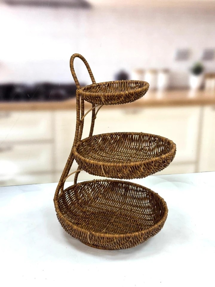 KOSAVA 3 Katlı Rattan Sunumluk 30/25/17 cm
