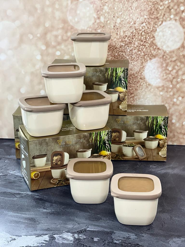 Vip Ahmet Kumsal Kare Saklama Kabı,Bej 6X550 Ml