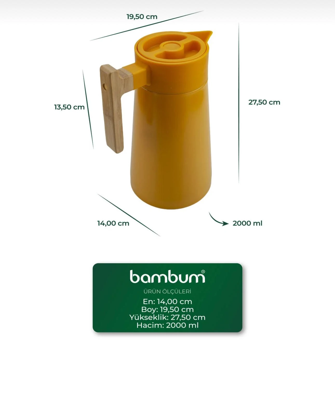 NORTH BAMBU SAPLI ÇELİK TERMOS 2 LİTRE-TURUNCU