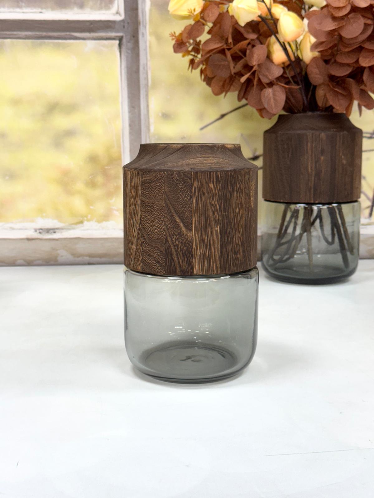 Ahşap Detaylı Cam Vazo 24/15 cm