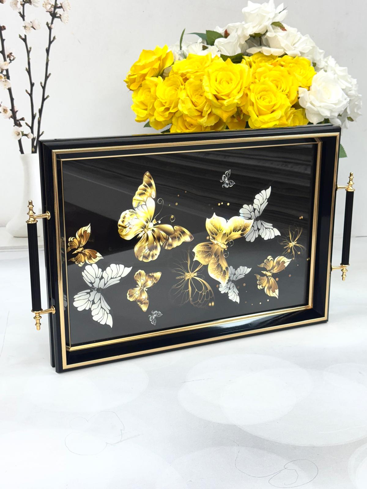 Dikdörtgen Lüx Tepsi Sarı Kelebekli 45/31 Cm