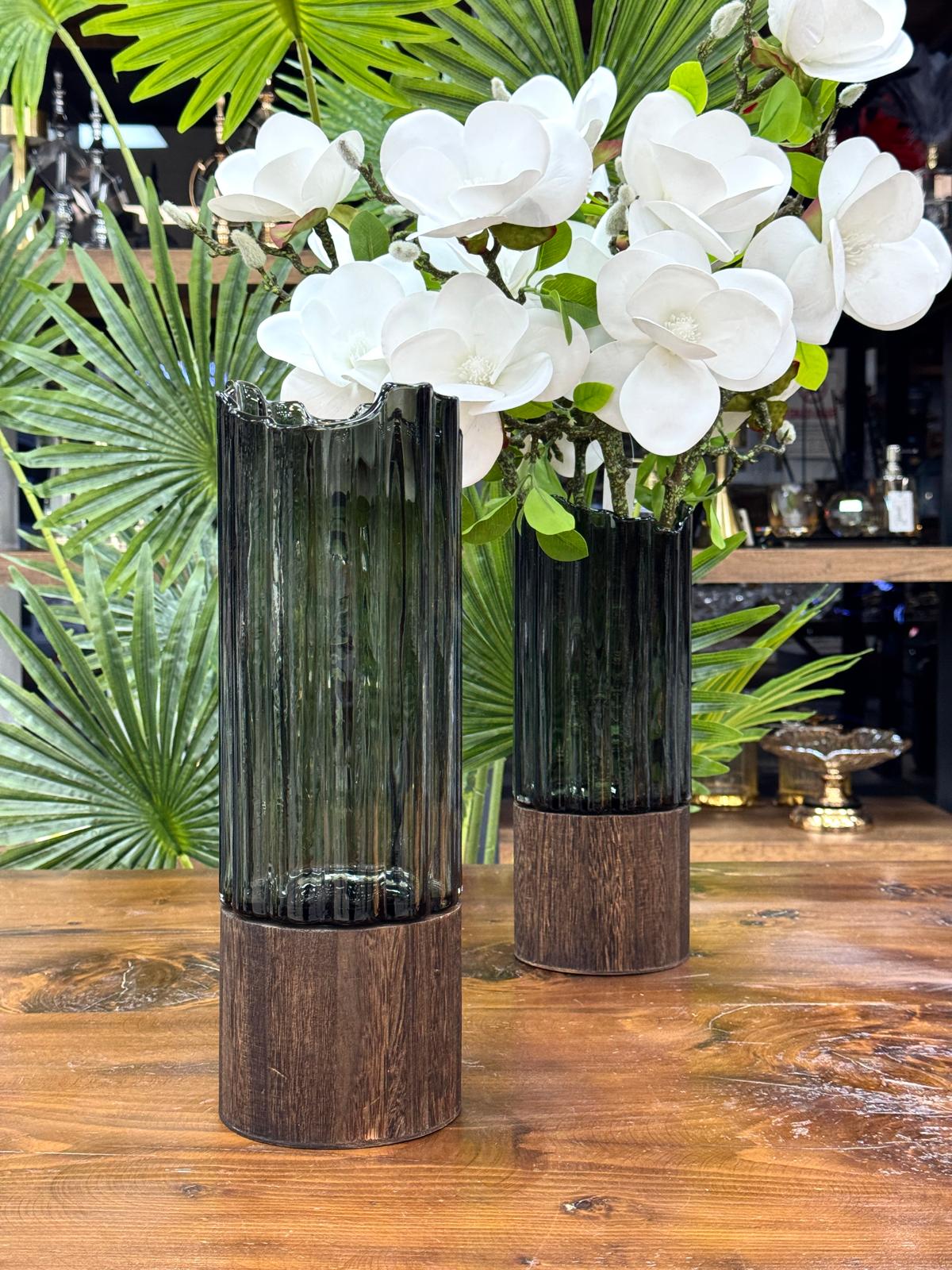 Ahşap Detaylı Cam Vazo 35/12 CM